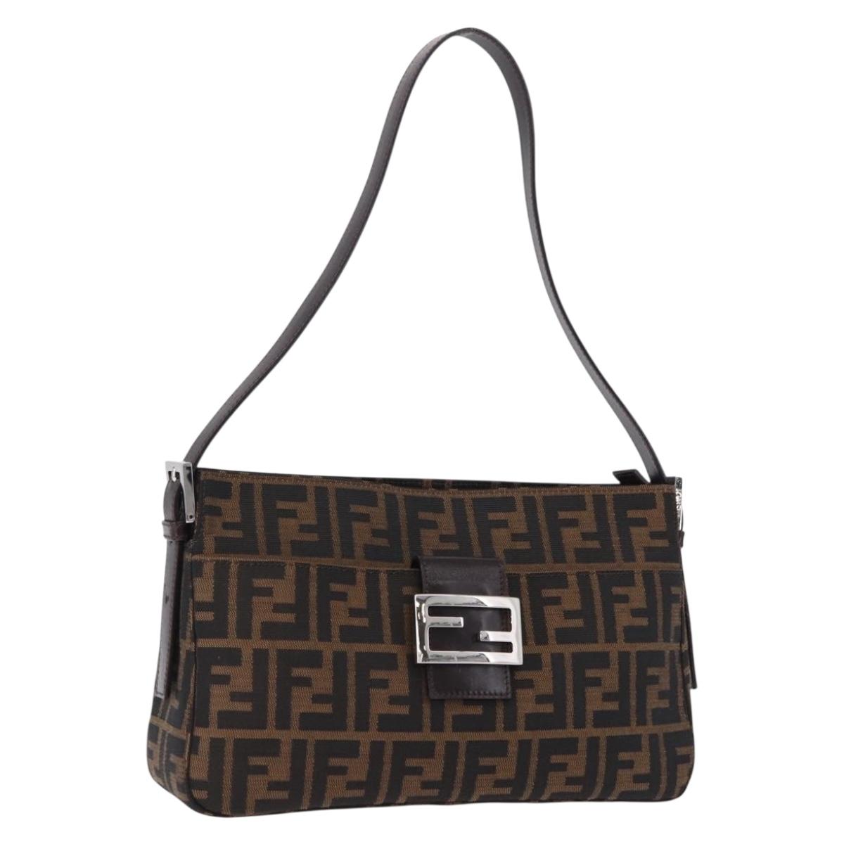 FENDI Zucca Canvas Mamma Baguette Shoulder Bag Black Brown Auth am12180V
