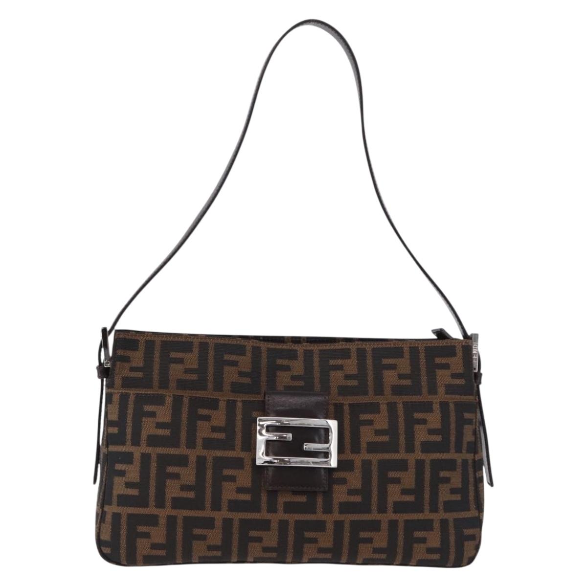 FENDI Zucca Canvas Mamma Baguette Shoulder Bag Black Brown Auth am12180V