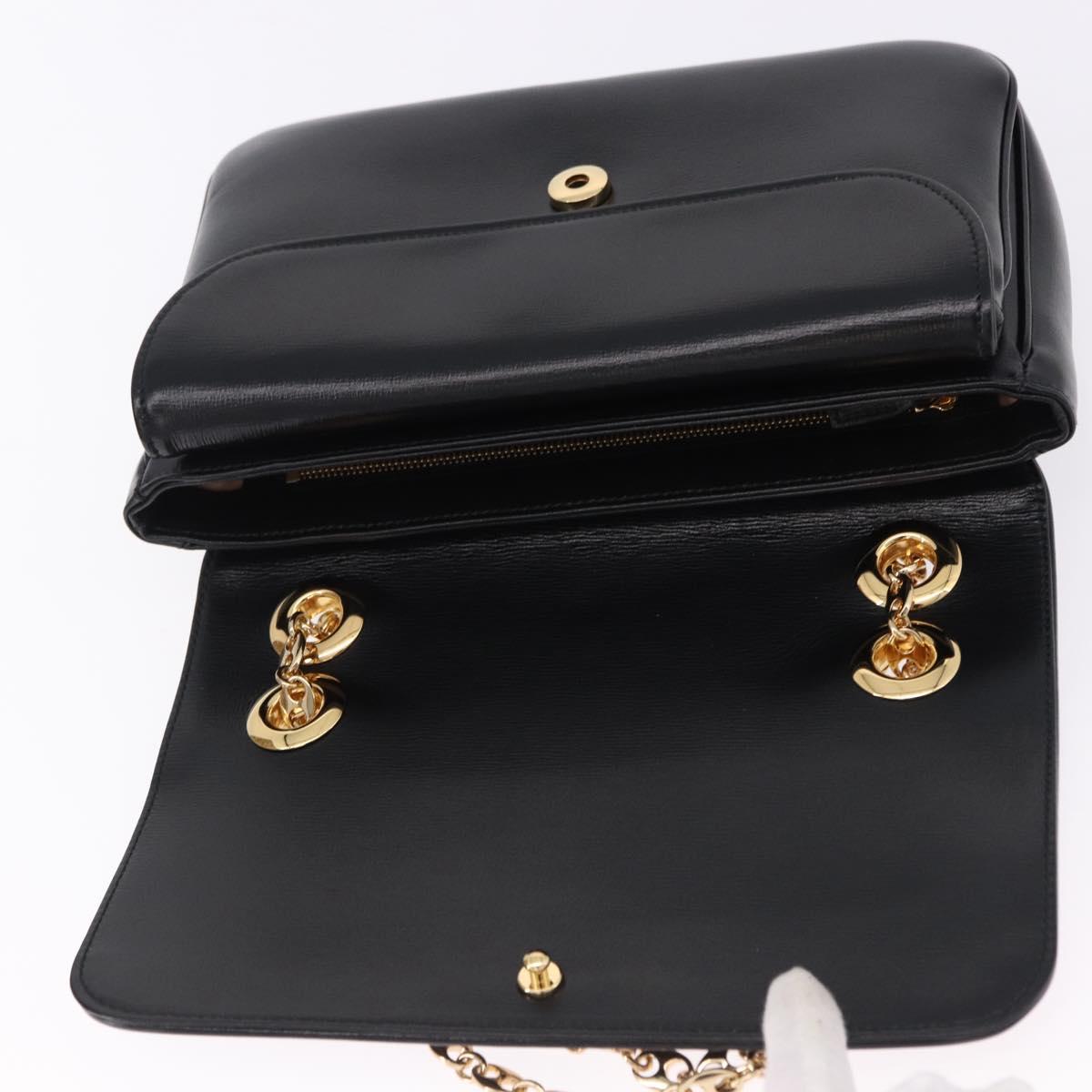 GUCCI Marina Chain Shoulder Bag Leather Black Gold 576421 Auth am12181M