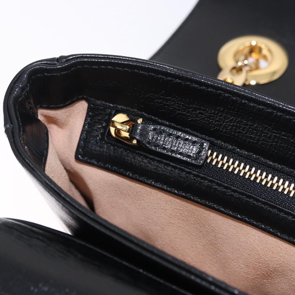 GUCCI Marina Chain Shoulder Bag Leather Black Gold 576421 Auth am12181M