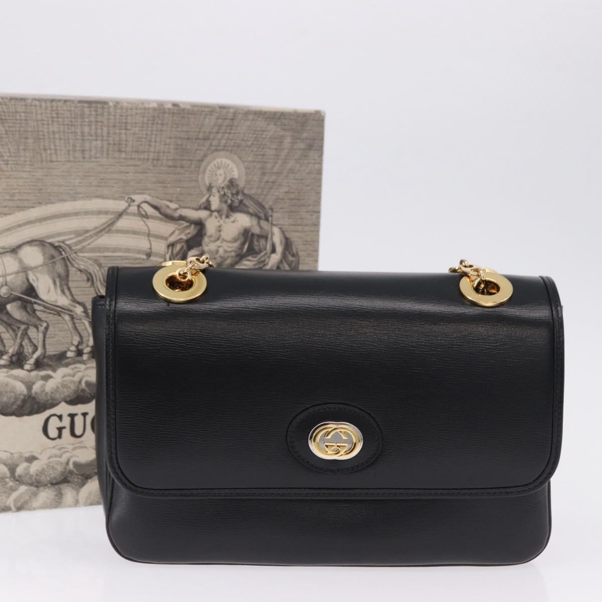 GUCCI Marina Chain Shoulder Bag Leather Black Gold 576421 Auth am12181M