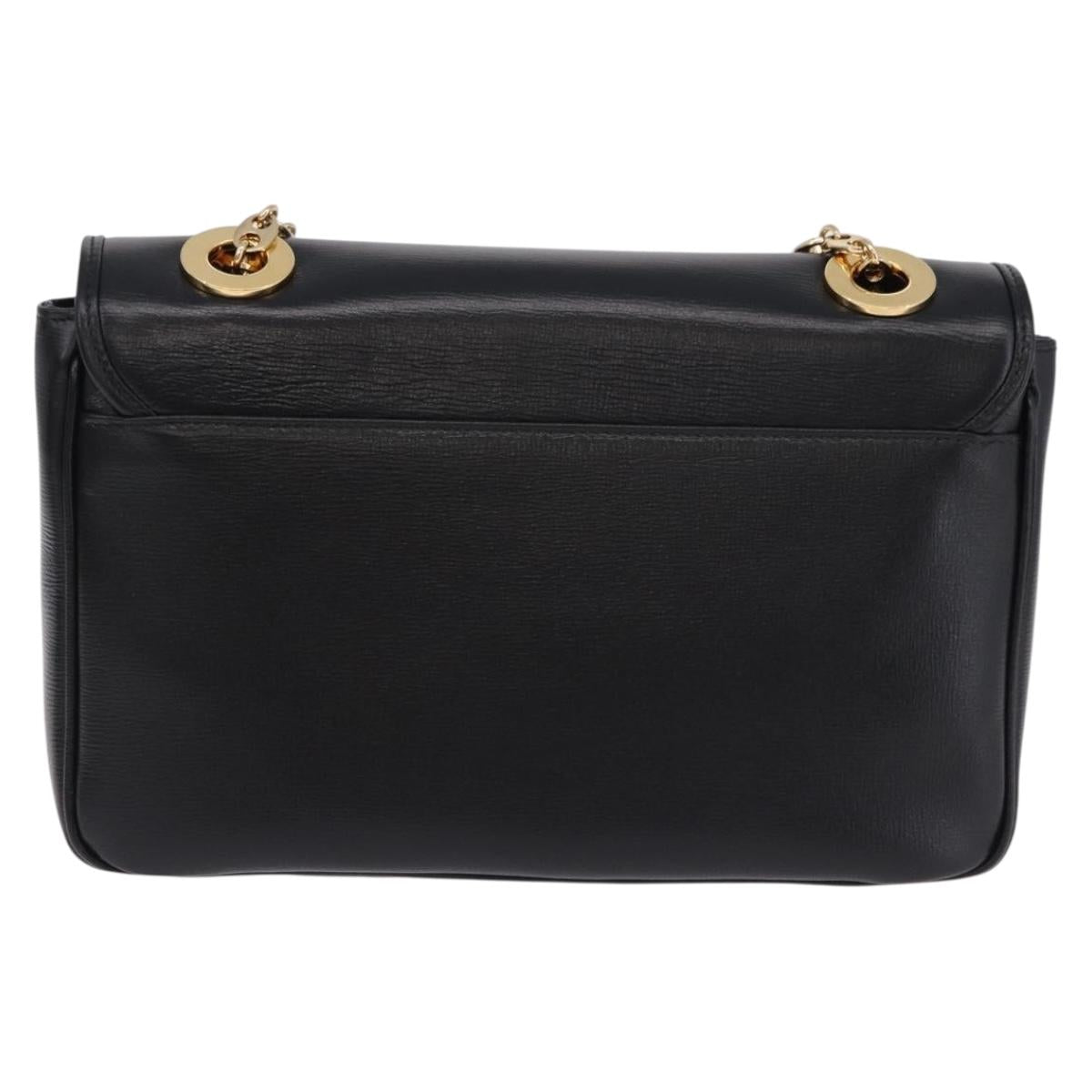 GUCCI Marina Chain Shoulder Bag Leather Black Gold 576421 Auth am12181M