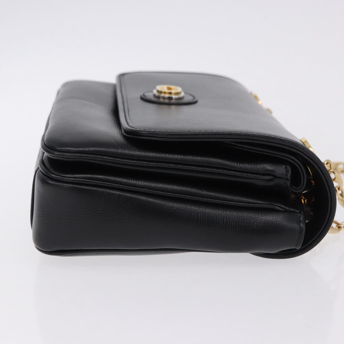 GUCCI Marina Chain Shoulder Bag Leather Black Gold 576421 Auth am12181M