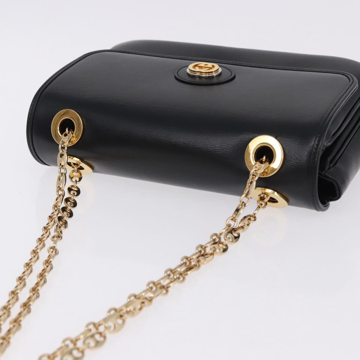GUCCI Marina Chain Shoulder Bag Leather Black Gold 576421 Auth am12181M