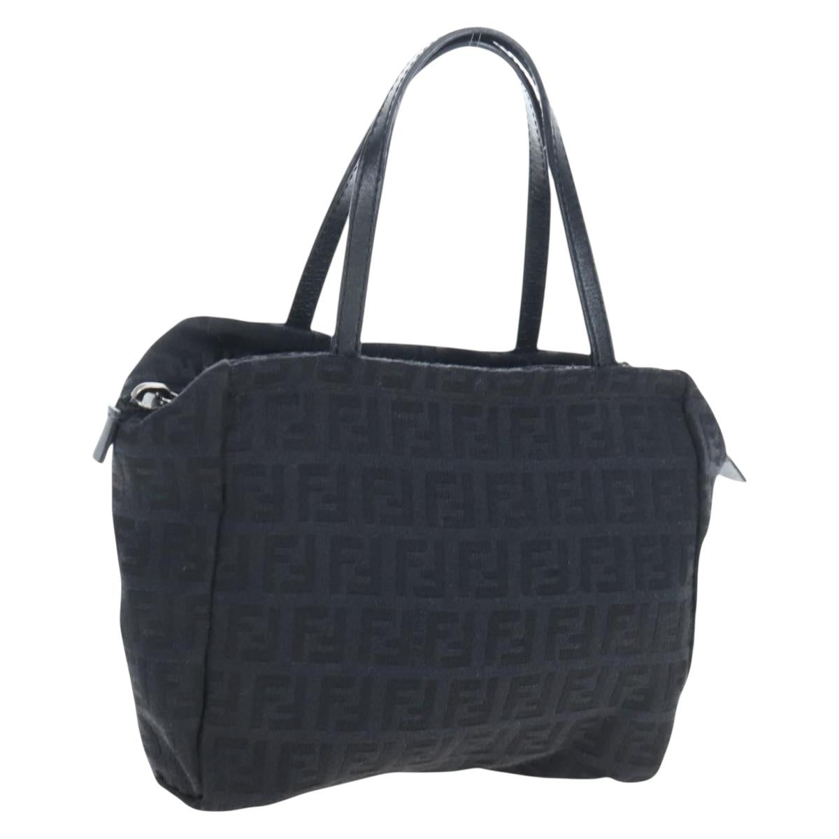 FENDI Zucchino Canvas Mini Hand Bag Black Silver Auth am12184V