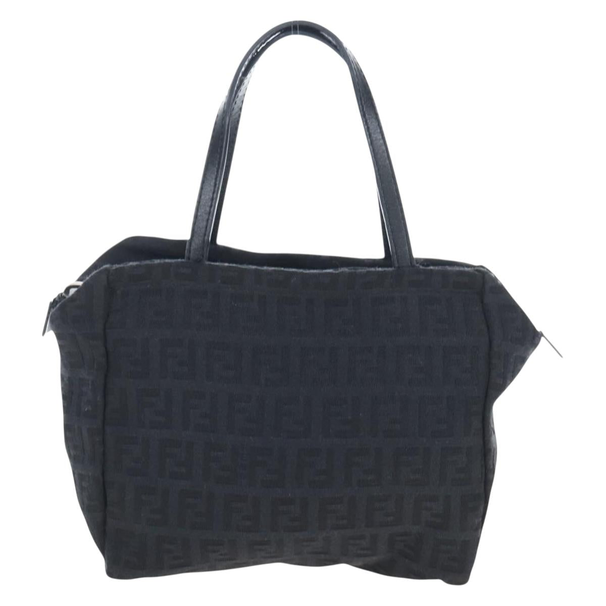 FENDI Zucchino Canvas Mini Hand Bag Black Silver Auth am12184V