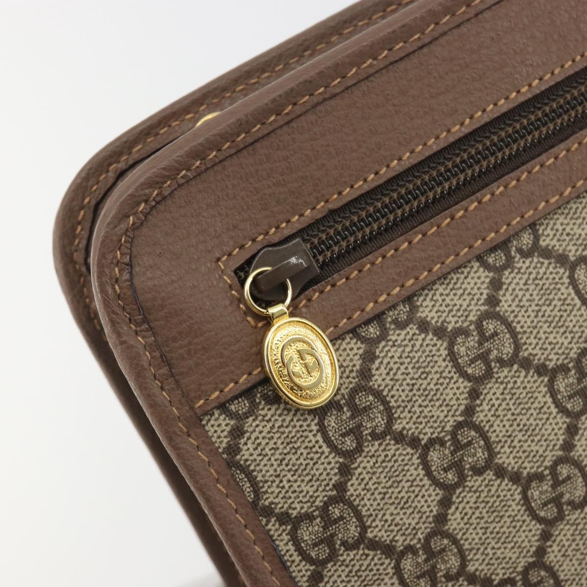GUCCI GG Supreme Old Web Sherry Line Clutch Bag PVC Beige Gold Auth am12186V