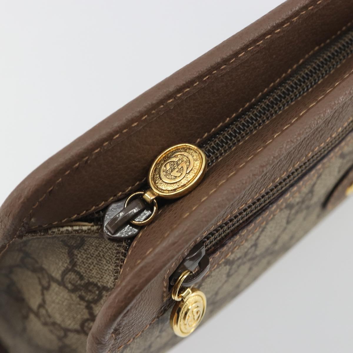 GUCCI GG Supreme Old Web Sherry Line Clutch Bag PVC Beige Gold Auth am12186V