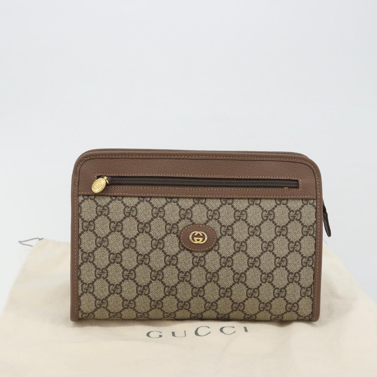 GUCCI GG Supreme Old Web Sherry Line Clutch Bag PVC Beige Gold Auth am12186V