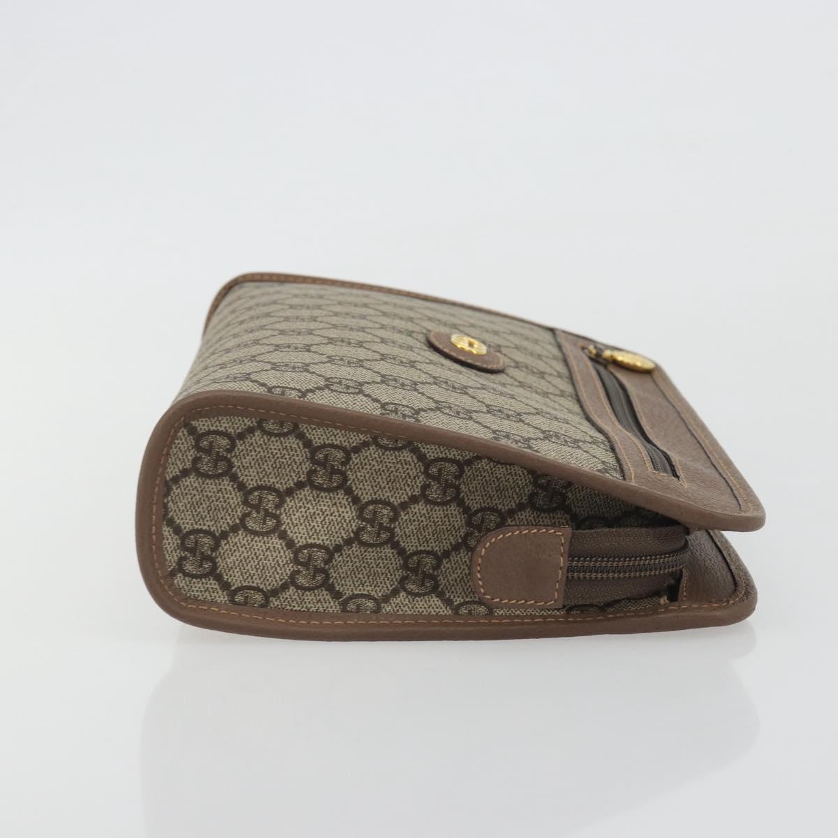GUCCI GG Supreme Old Web Sherry Line Clutch Bag PVC Beige Gold Auth am12186V