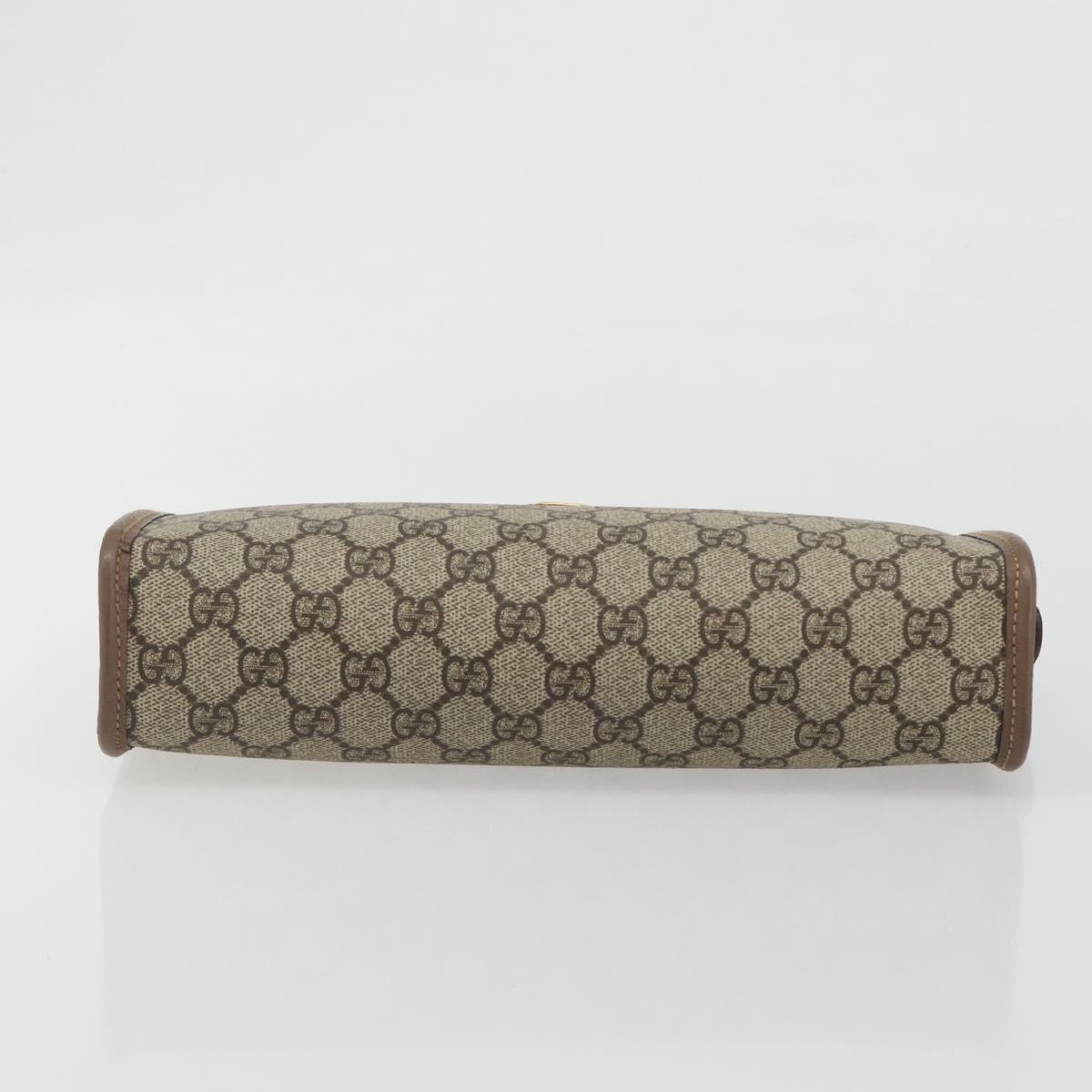 GUCCI GG Supreme Old Web Sherry Line Clutch Bag PVC Beige Gold Auth am12186V