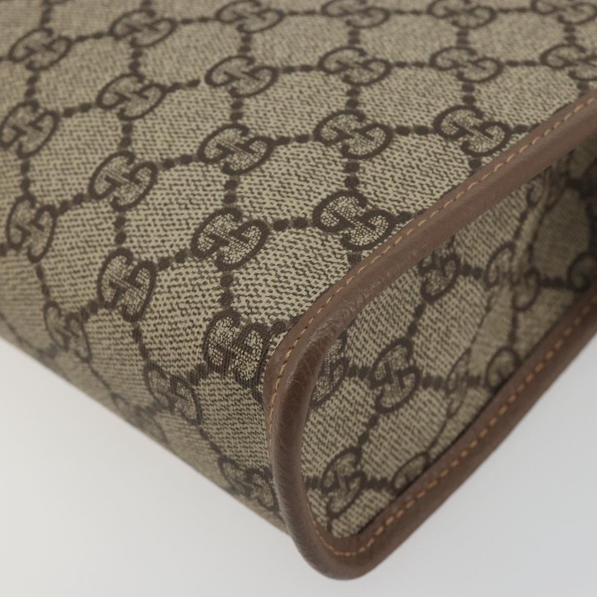 GUCCI GG Supreme Old Web Sherry Line Clutch Bag PVC Beige Gold Auth am12186V