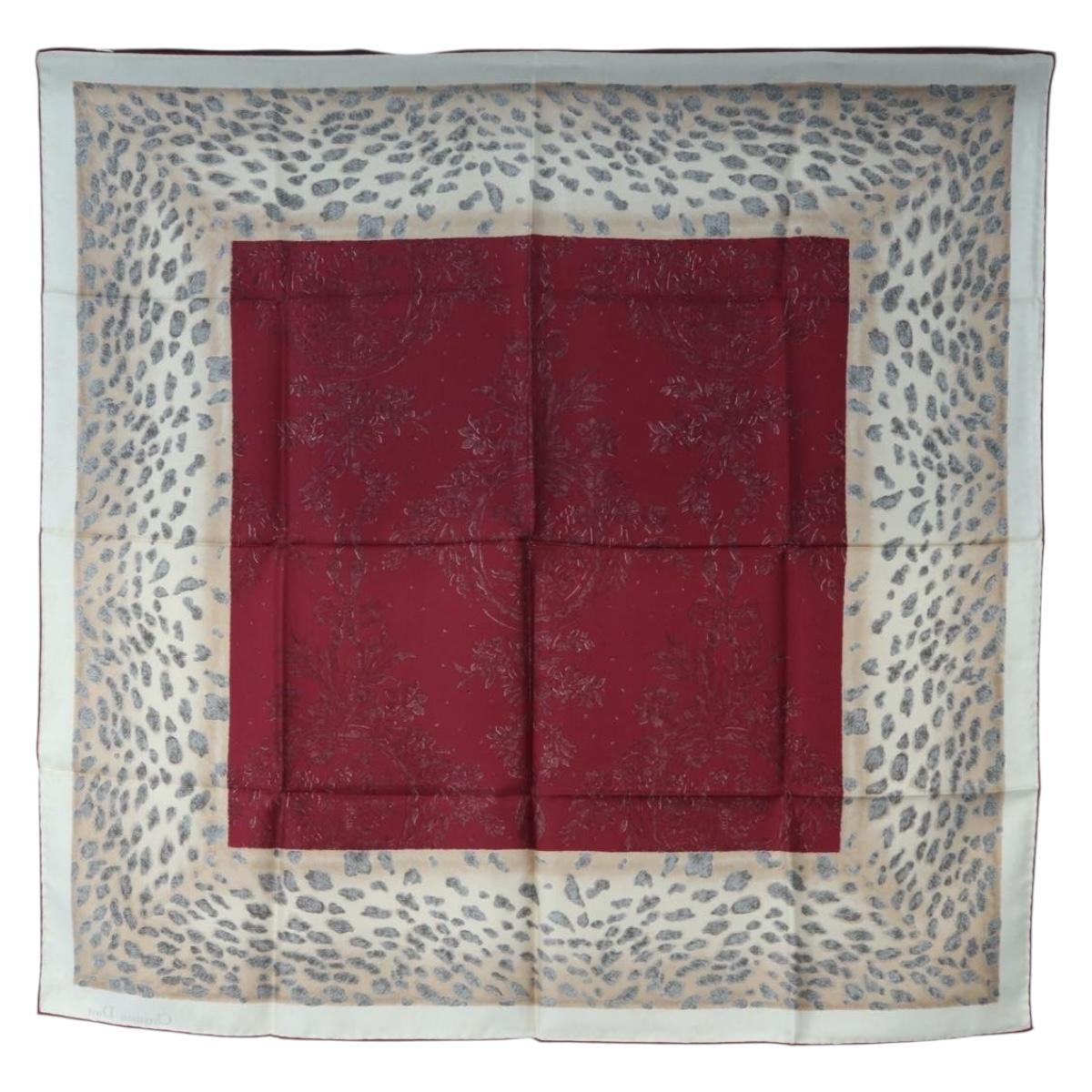 Christian Dior Leopard Scarf Silk Bordeaux Auth am12187M