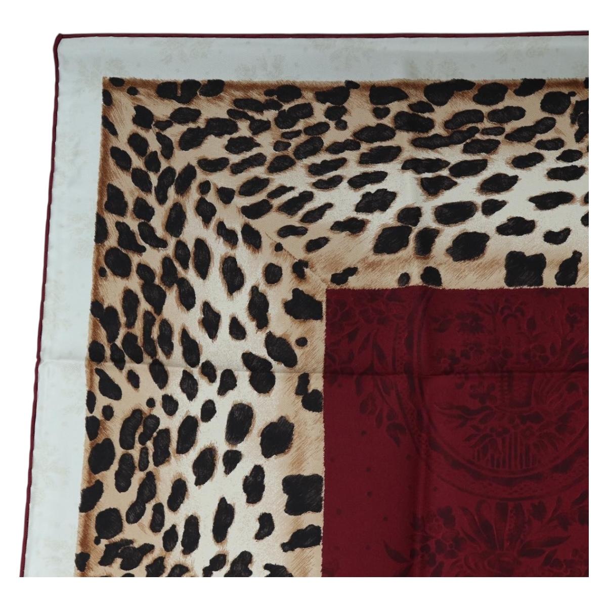 Christian Dior Leopard Scarf Silk Bordeaux Auth am12187M