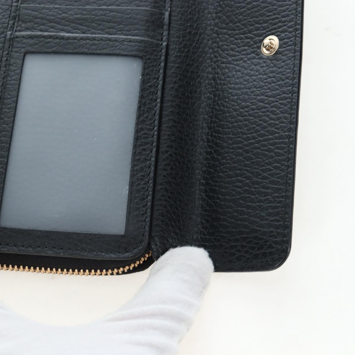 GUCCI Interlocking Round Long Wallet Leather Outlet Black 449397 Auth am12188V