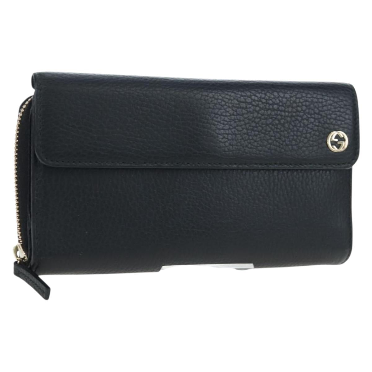 GUCCI Interlocking Round Long Wallet Leather Outlet Black 449397 Auth am12188V