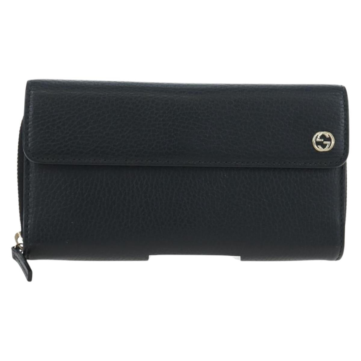 GUCCI Interlocking Round Long Wallet Leather Outlet Black 449397 Auth am12188V