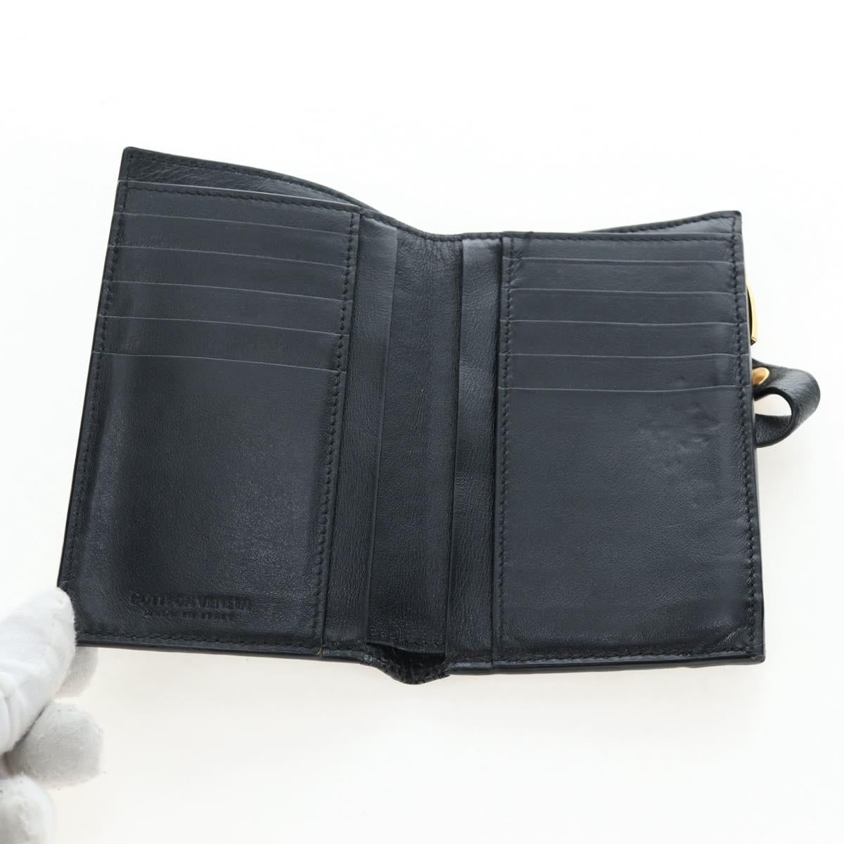 BOTTEGA VENETA INTRECCIATO Bifold Wallet Leather Black Gold Auth am12190V