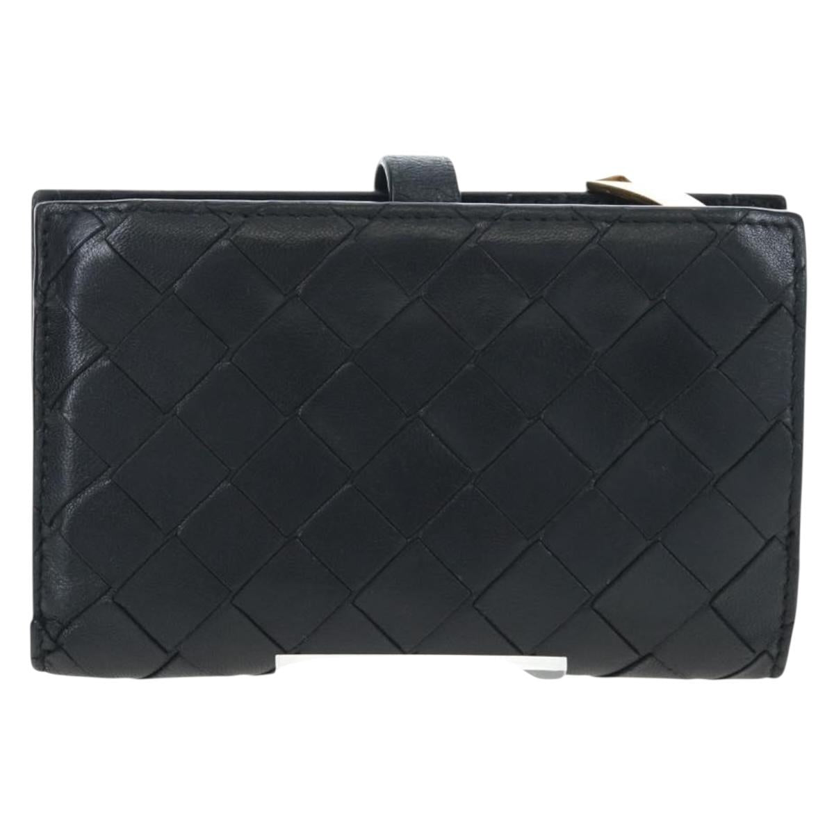 BOTTEGA VENETA INTRECCIATO Bifold Wallet Leather Black Gold Auth am12190V