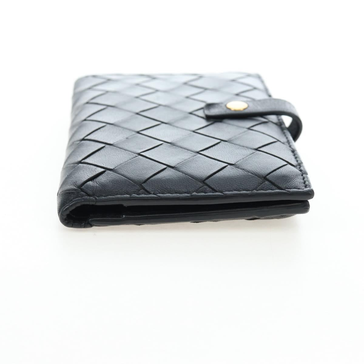 BOTTEGA VENETA INTRECCIATO Bifold Wallet Leather Black Gold Auth am12190V