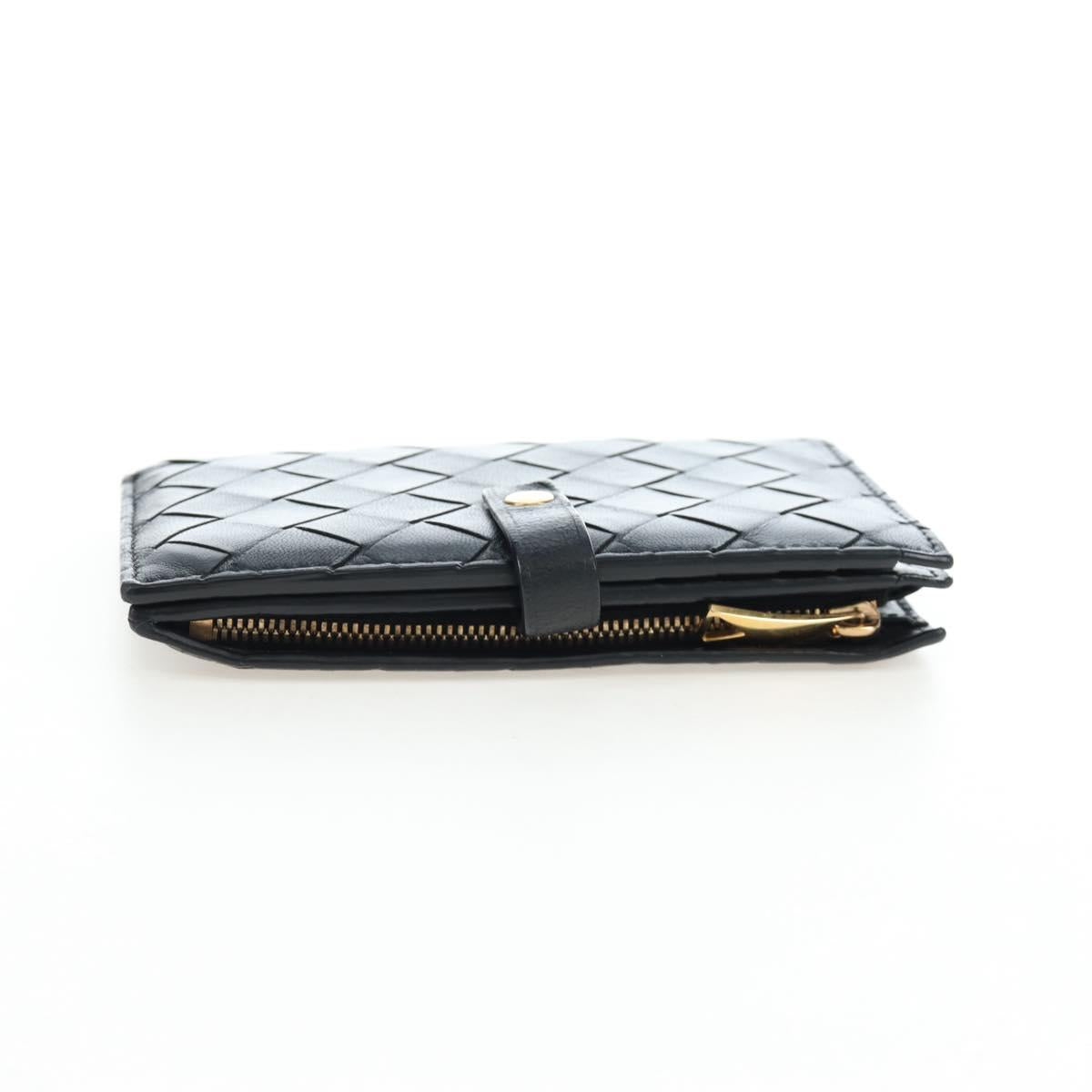 BOTTEGA VENETA INTRECCIATO Bifold Wallet Leather Black Gold Auth am12190V