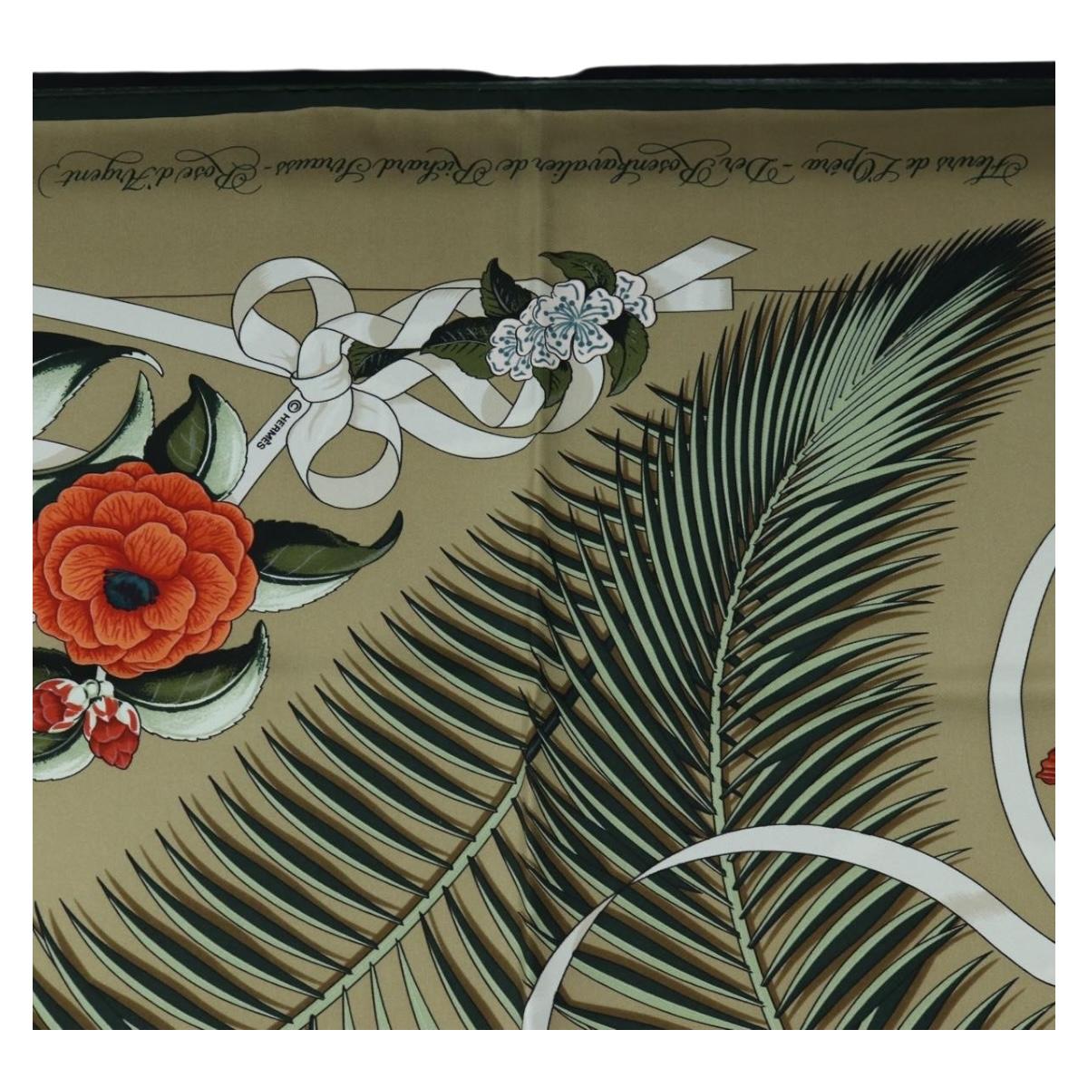 HERMES Carre 90 Scarf Silk Beige Green Auth am12194M