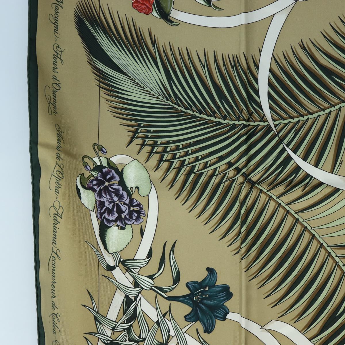 HERMES Carre 90 Scarf Silk Beige Green Auth am12194M