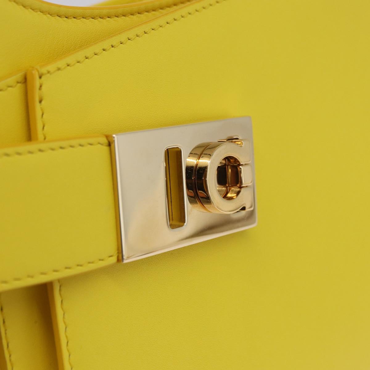 Salvatore Ferragamo Gancini Hand Bag Patent leather Yellow Gold Auth am12197M