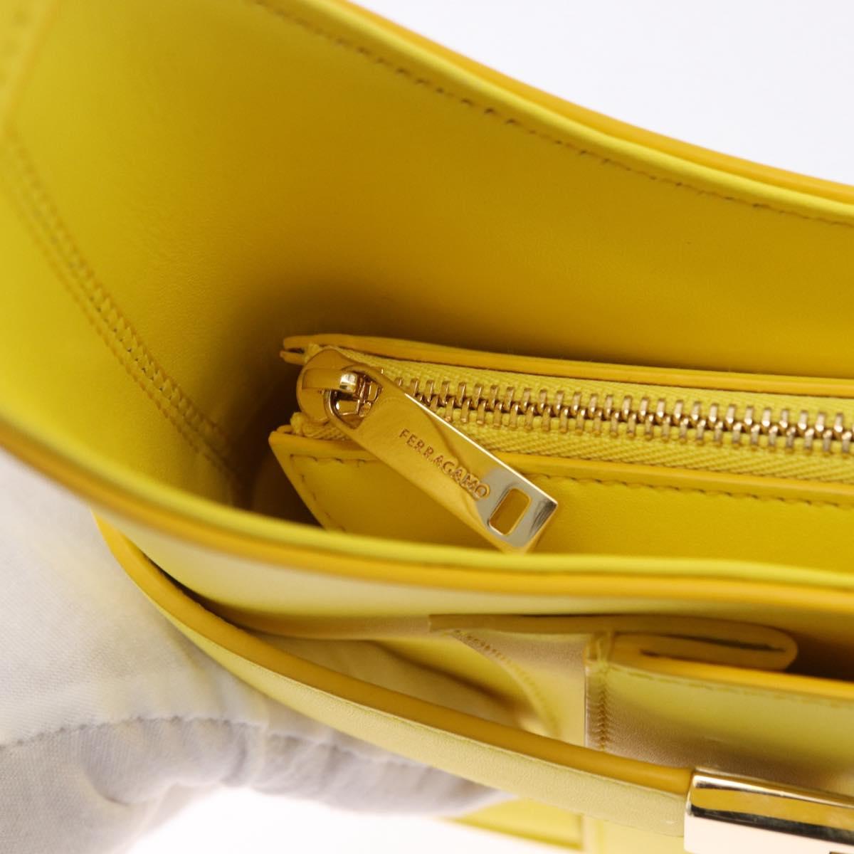 Salvatore Ferragamo Gancini Hand Bag Patent leather Yellow Gold Auth am12197M