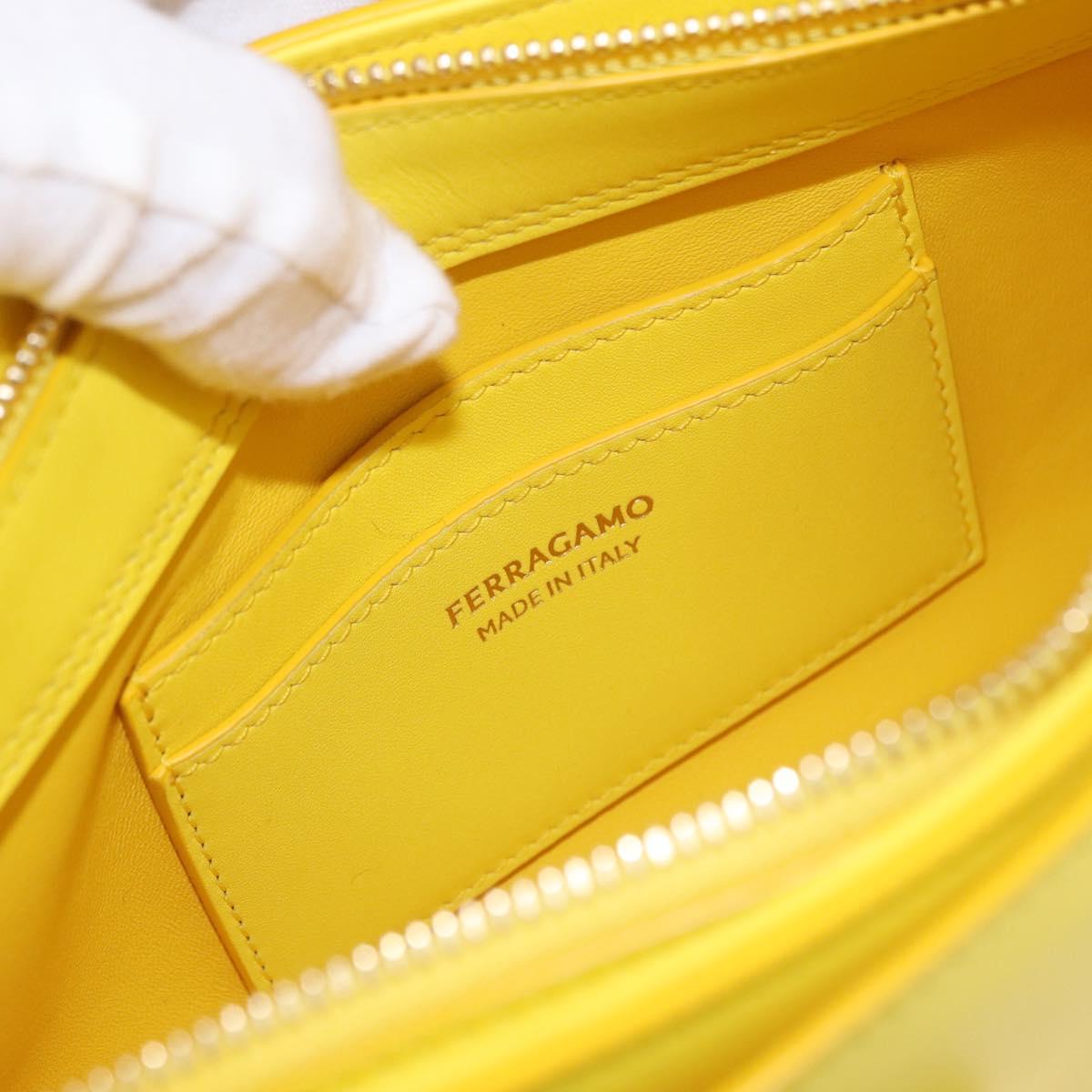 Salvatore Ferragamo Gancini Hand Bag Patent leather Yellow Gold Auth am12197M