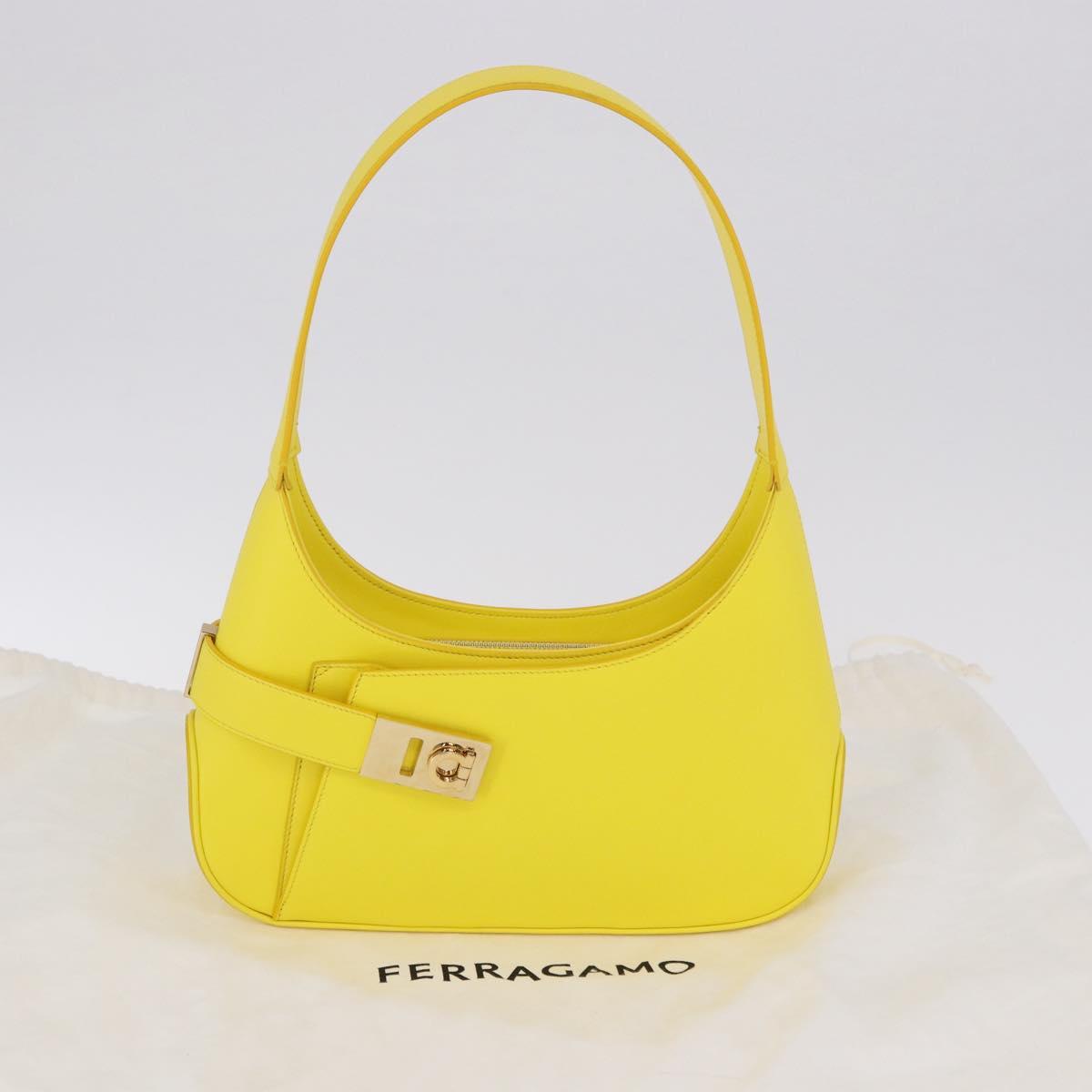 Salvatore Ferragamo Gancini Hand Bag Patent leather Yellow Gold Auth am12197M