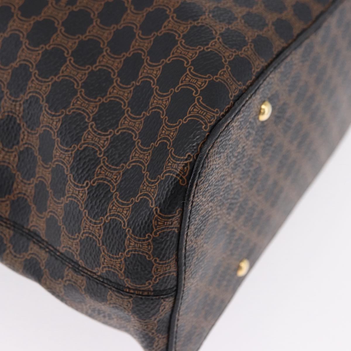 CELINE Macadam Canvas Circle Shoulder Bag PVC Black Gold Auth am12198V