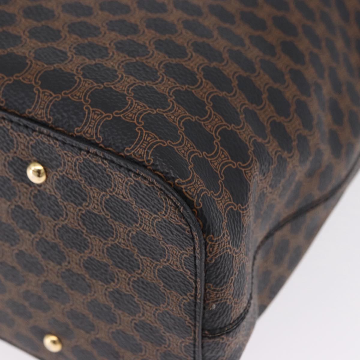 CELINE Macadam Canvas Circle Shoulder Bag PVC Black Gold Auth am12198V