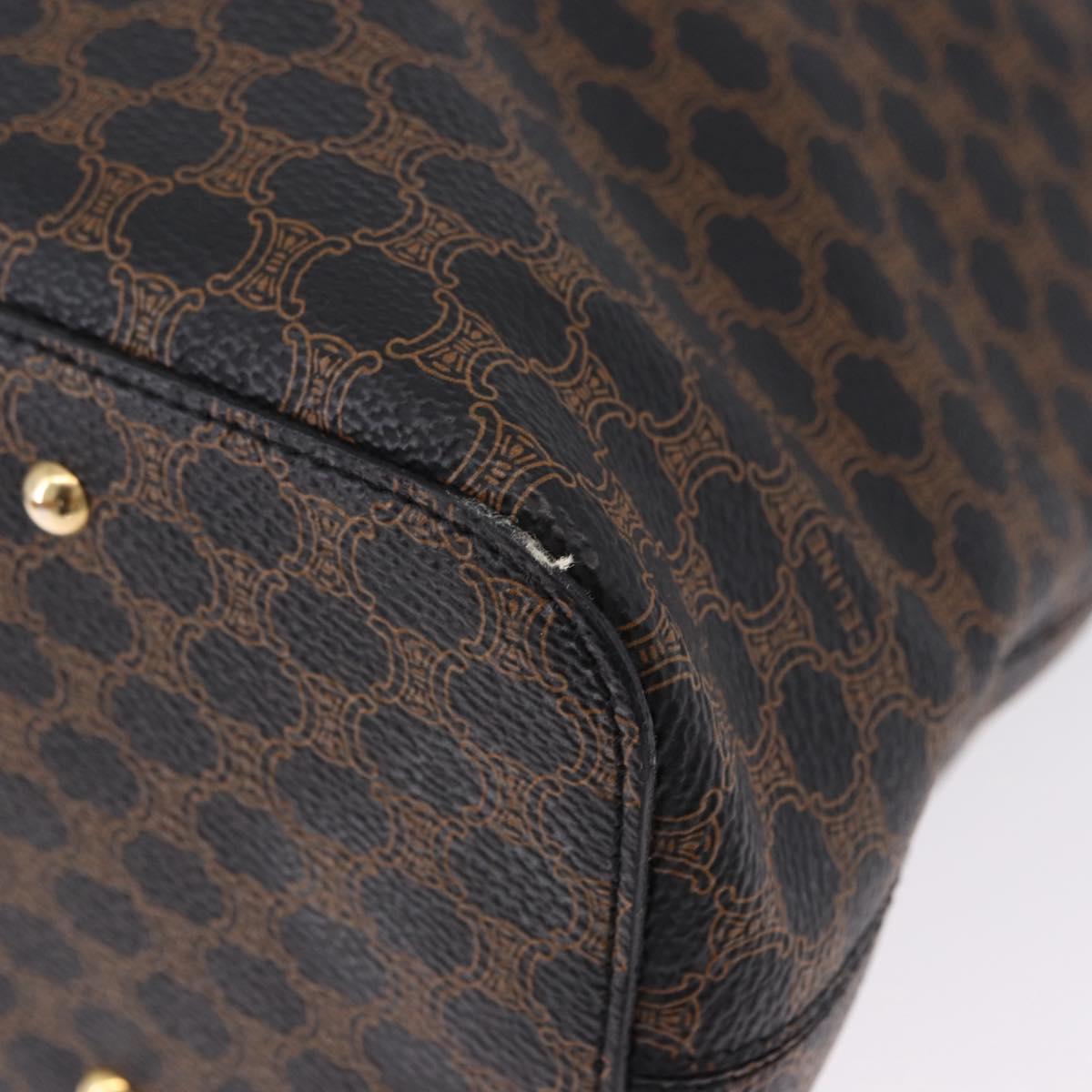 CELINE Macadam Canvas Circle Shoulder Bag PVC Black Gold Auth am12198V