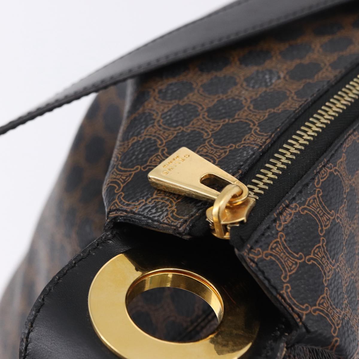 CELINE Macadam Canvas Circle Shoulder Bag PVC Black Gold Auth am12198V