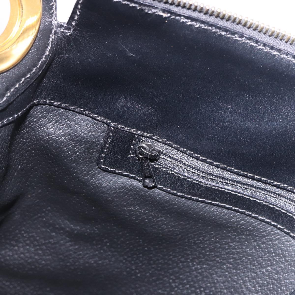 CELINE Macadam Canvas Circle Shoulder Bag PVC Black Gold Auth am12198V