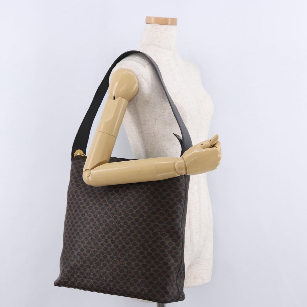 CELINE Macadam Canvas Circle Shoulder Bag PVC Black Gold Auth am12198V