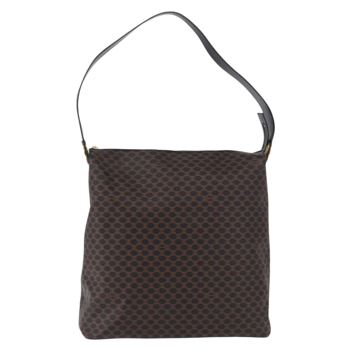 CELINE Macadam Canvas Circle Shoulder Bag PVC Black Gold Auth am12198V