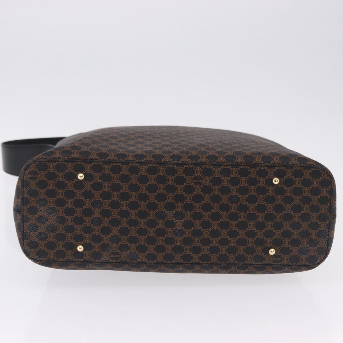 CELINE Macadam Canvas Circle Shoulder Bag PVC Black Gold Auth am12198V