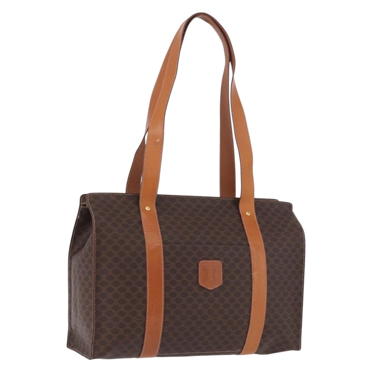 CELINE Macadam Canvas Tote Bag PVC Brown Gold Auth am12199A