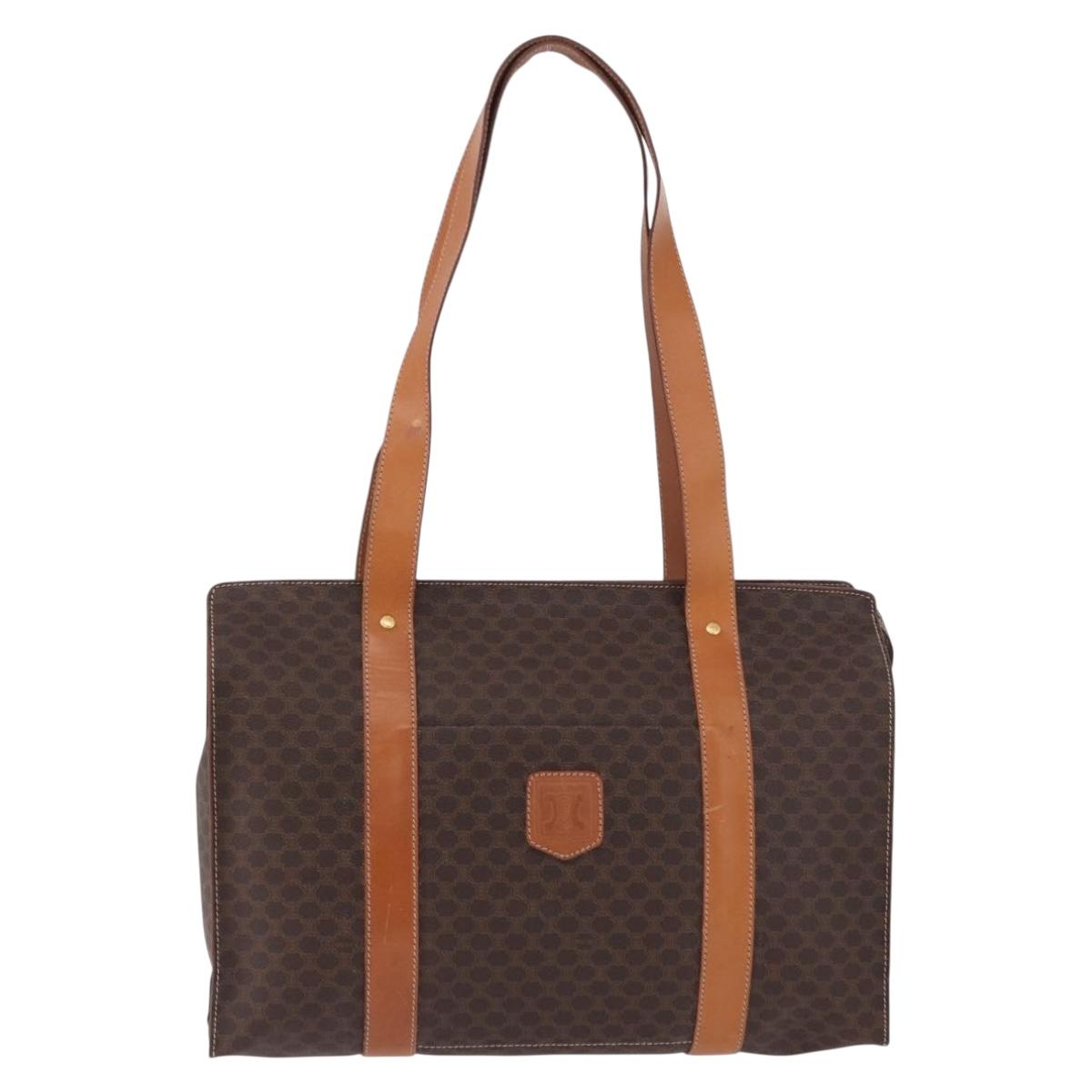 CELINE Macadam Canvas Tote Bag PVC Brown Gold Auth am12199A