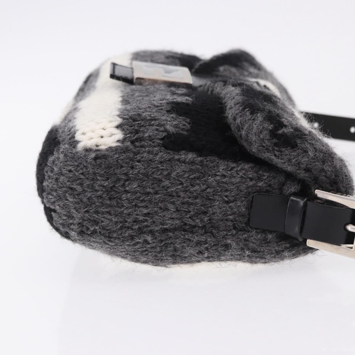 FENDI Mamma Baguette Shoulder Bag Wool Gray Silver Auth am12200SAM