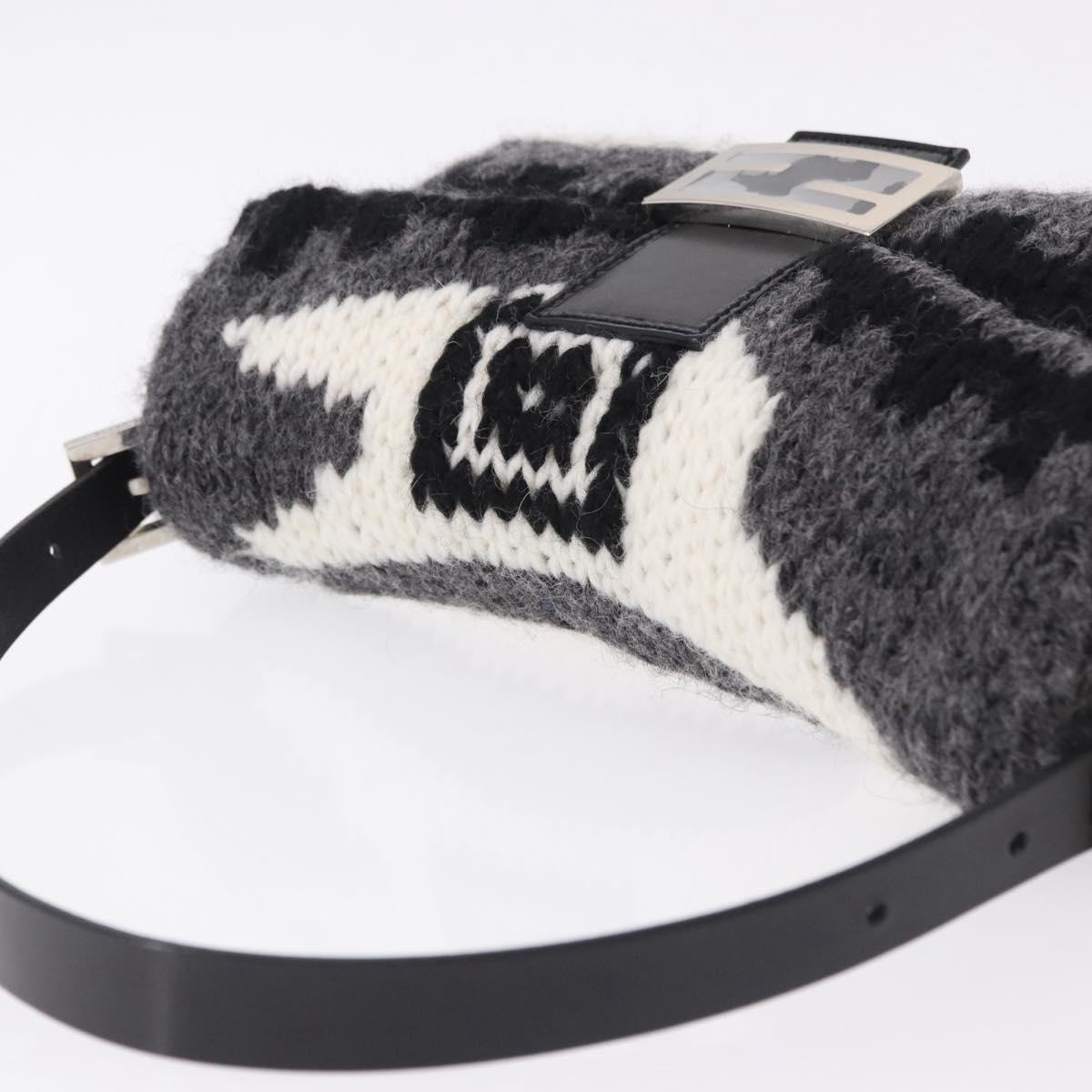 FENDI Mamma Baguette Shoulder Bag Wool Gray Silver Auth am12200SAM