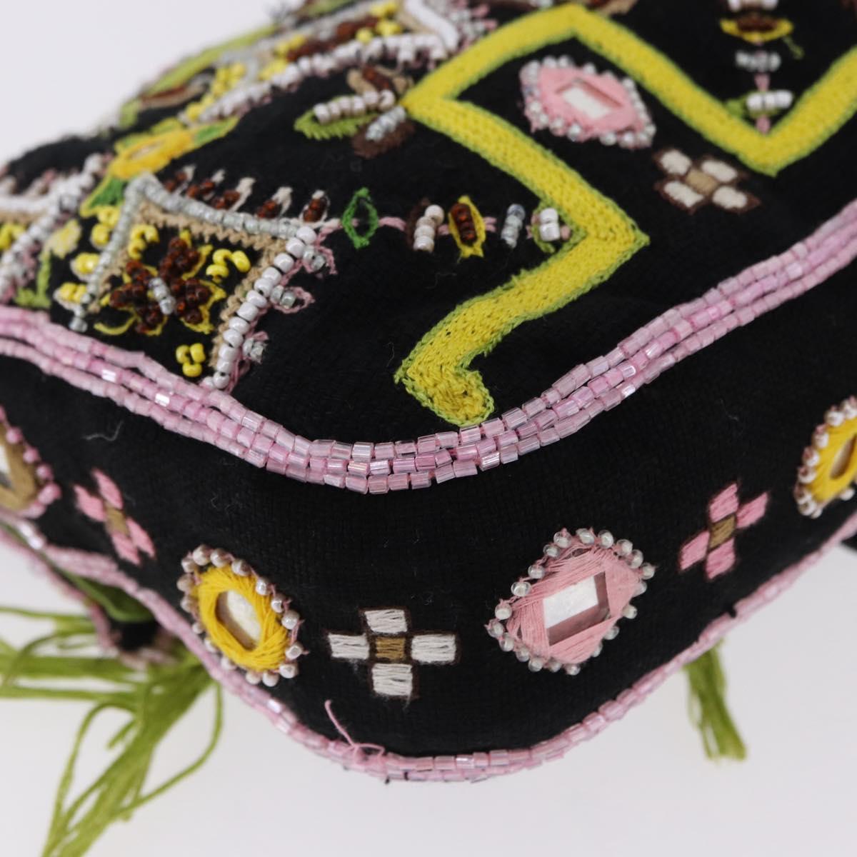 FENDI Beads Fringe Mamma Baguette Bag Canvas Multicolor Silver Auth am12201SAM