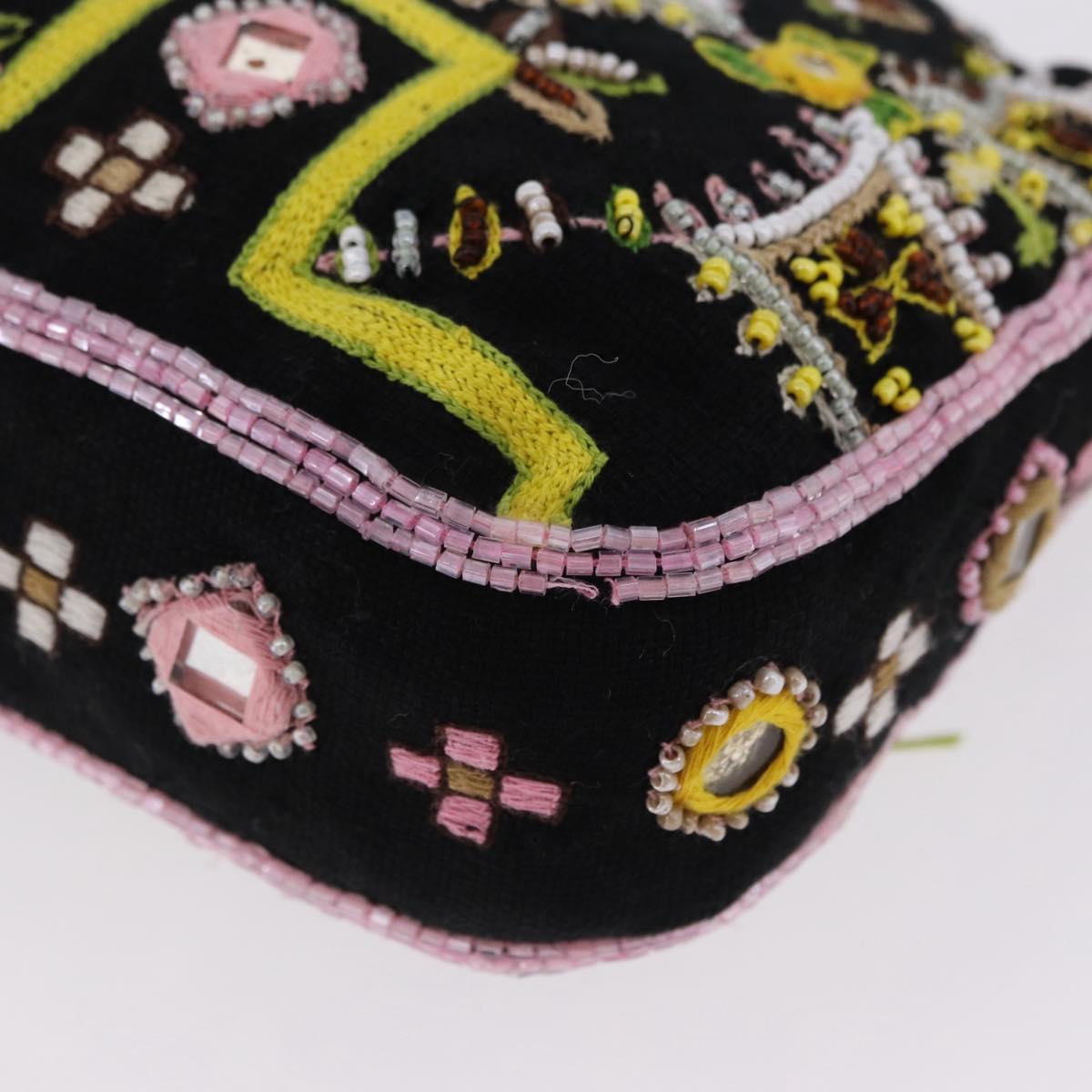 FENDI Beads Fringe Mamma Baguette Bag Canvas Multicolor Silver Auth am12201SAM