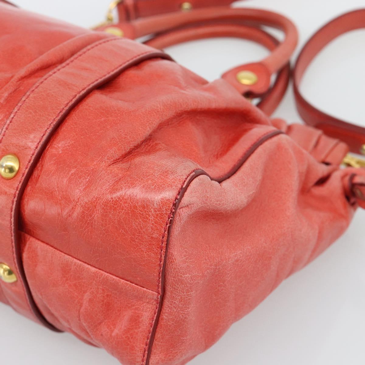 Miu Miu Side Ribbon Hand Bag Leather 2way Orange Gold Auth am12203V