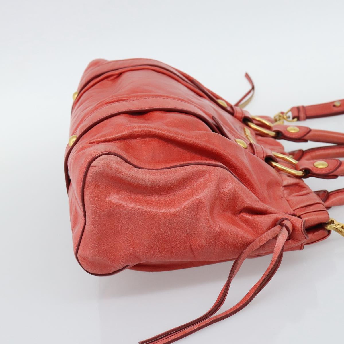 Miu Miu Side Ribbon Hand Bag Leather 2way Orange Gold Auth am12203V