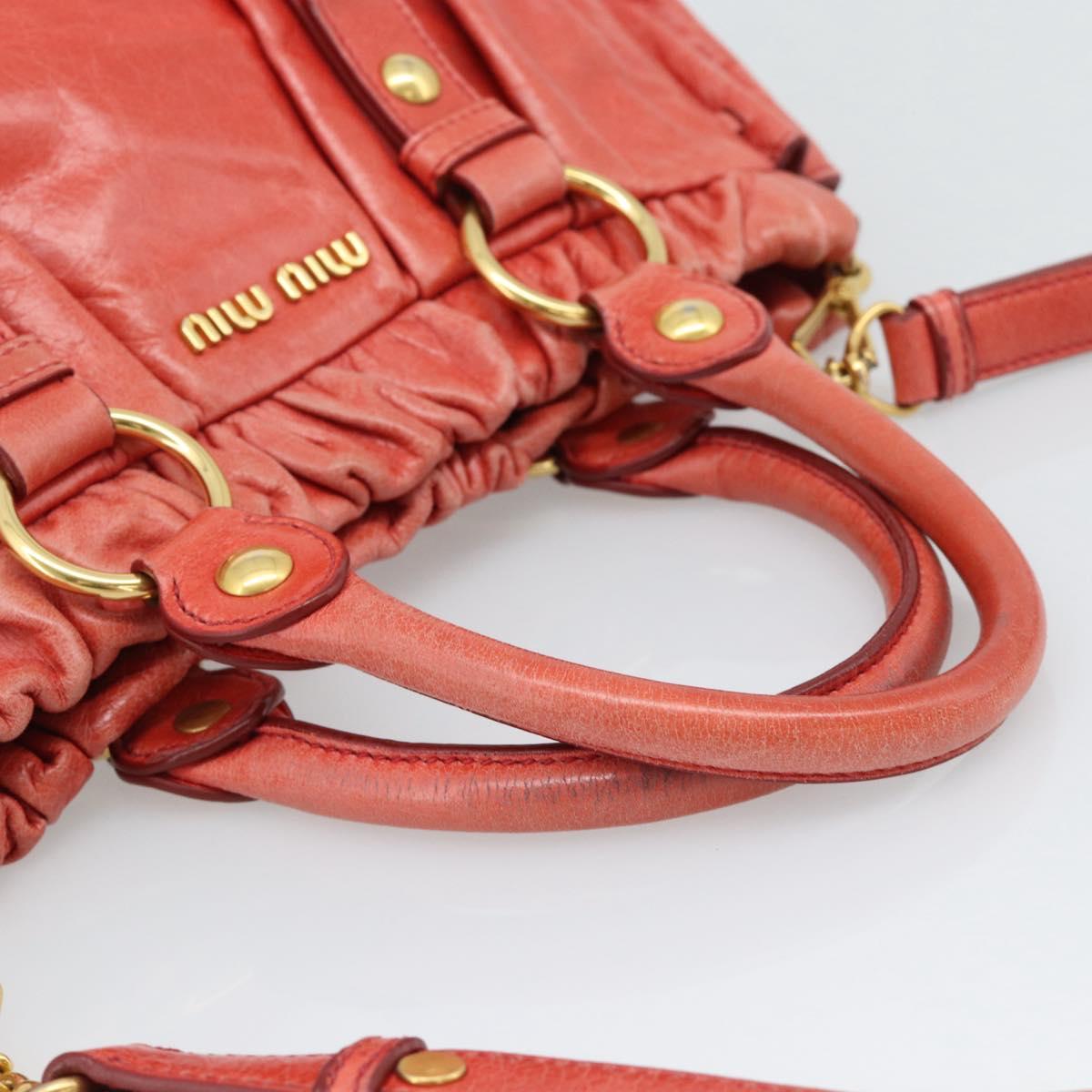 Miu Miu Side Ribbon Hand Bag Leather 2way Orange Gold Auth am12203V