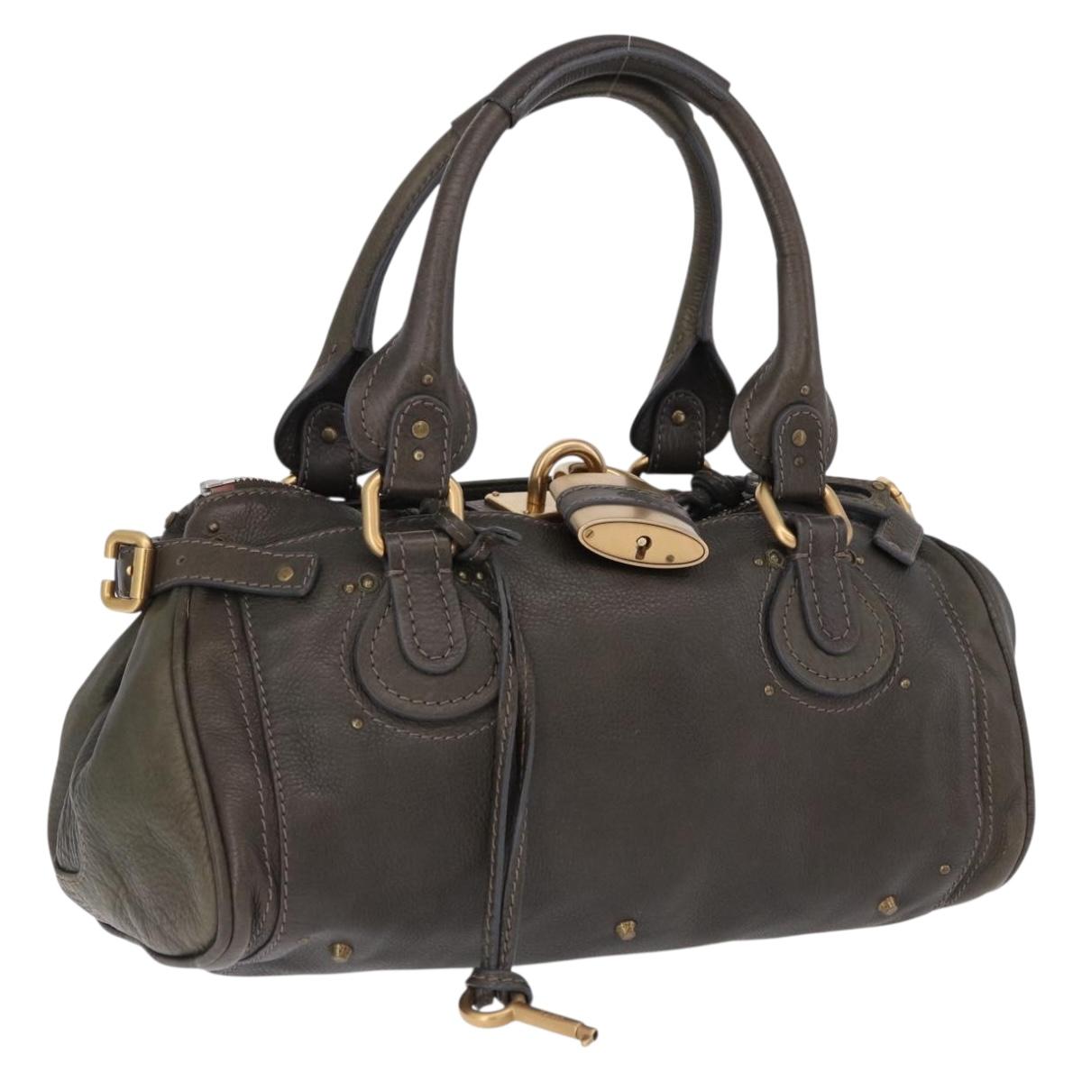 Chloe Paddington Hand Bag Leather Khaki Silver gold Auth am12204V