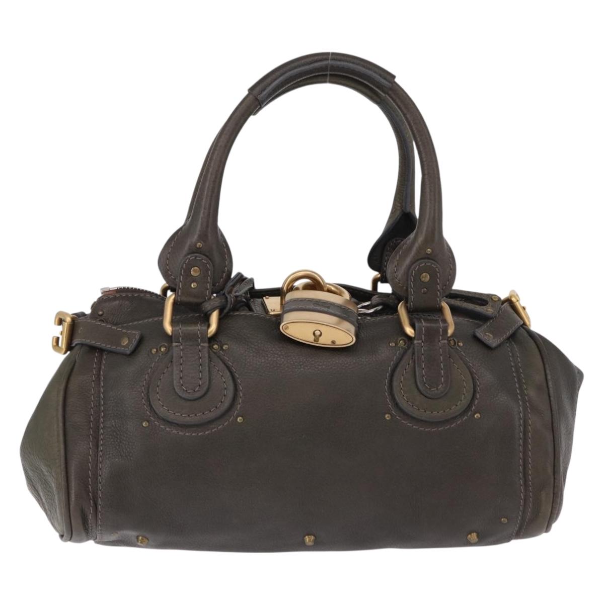 Chloe Paddington Hand Bag Leather Khaki Silver gold Auth am12204V